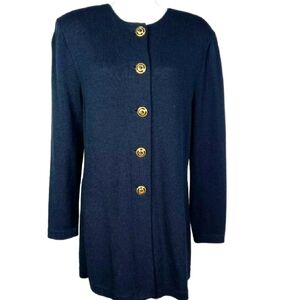 St. John Basics Womens size 12 Santana Knit Crown Button Blazer Jacket Black